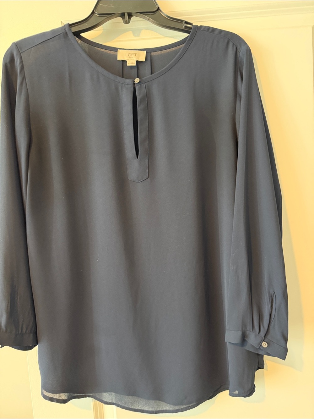 LOFT Navy Long Sleeve Keyhole Blouse